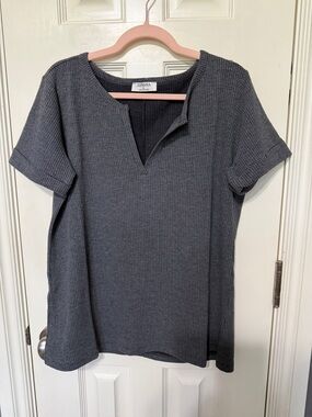 Zenana Outfitters Short Sleeve Waffle Knit Top in Charcoal